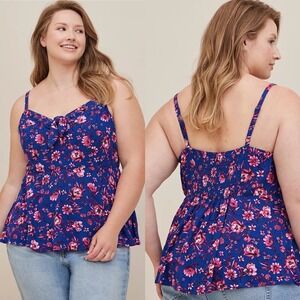 Torrid Tie Front Floral Peplum Tank Top Blue Pink Womens Size 3X Bohemian 2022